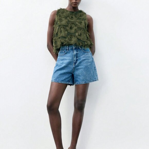 Army Green Bohemian Women's Jacquard Fabric Peplum Camisole - Picture 6 of 7